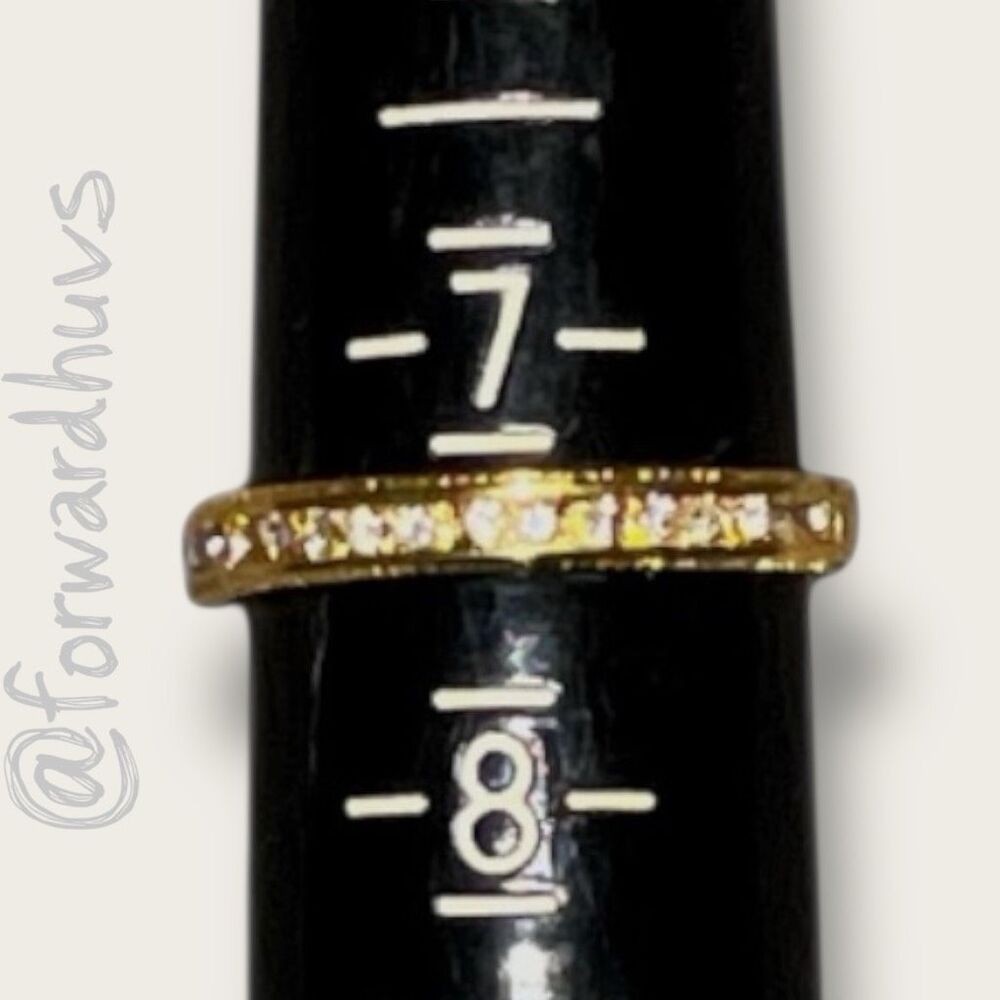 S925 Gold Plated Wedding Band Style Ring with Clear Stones – Size 7.25 - 7.5